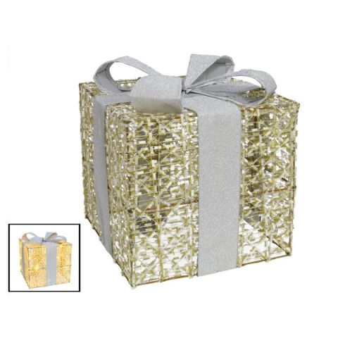 CAJA REGALO ORO LAZO PLATA LED 20X24CM  *994132